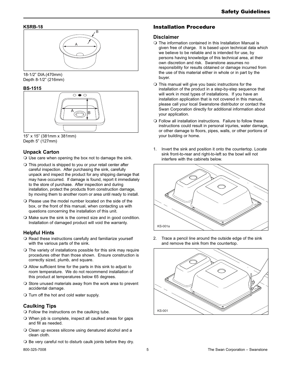 Swanstone KSTB-4422 - Installation User Manual | Page 5 / 8