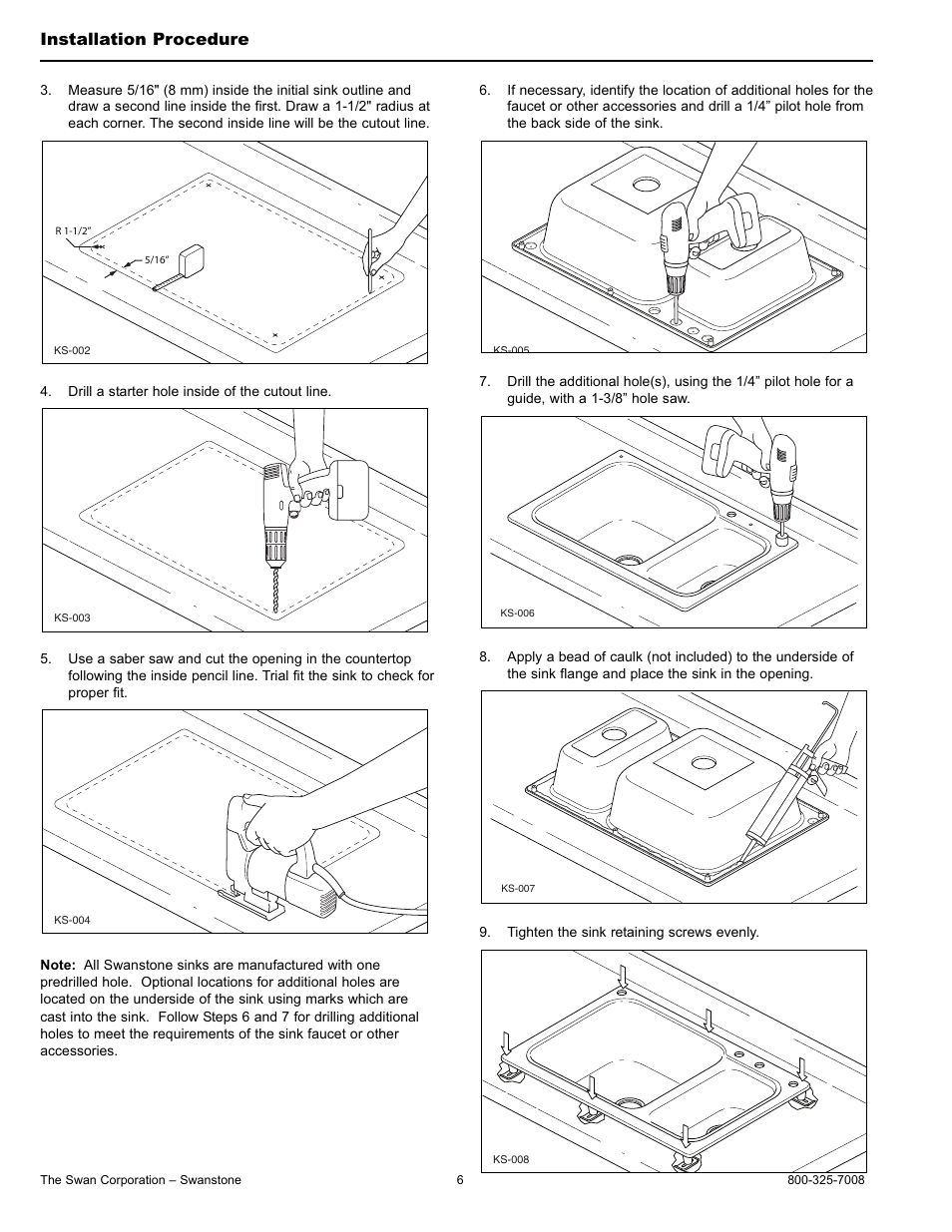 Installation procedure | Swanstone KSTB-4422 - Installation User Manual | Page 6 / 8