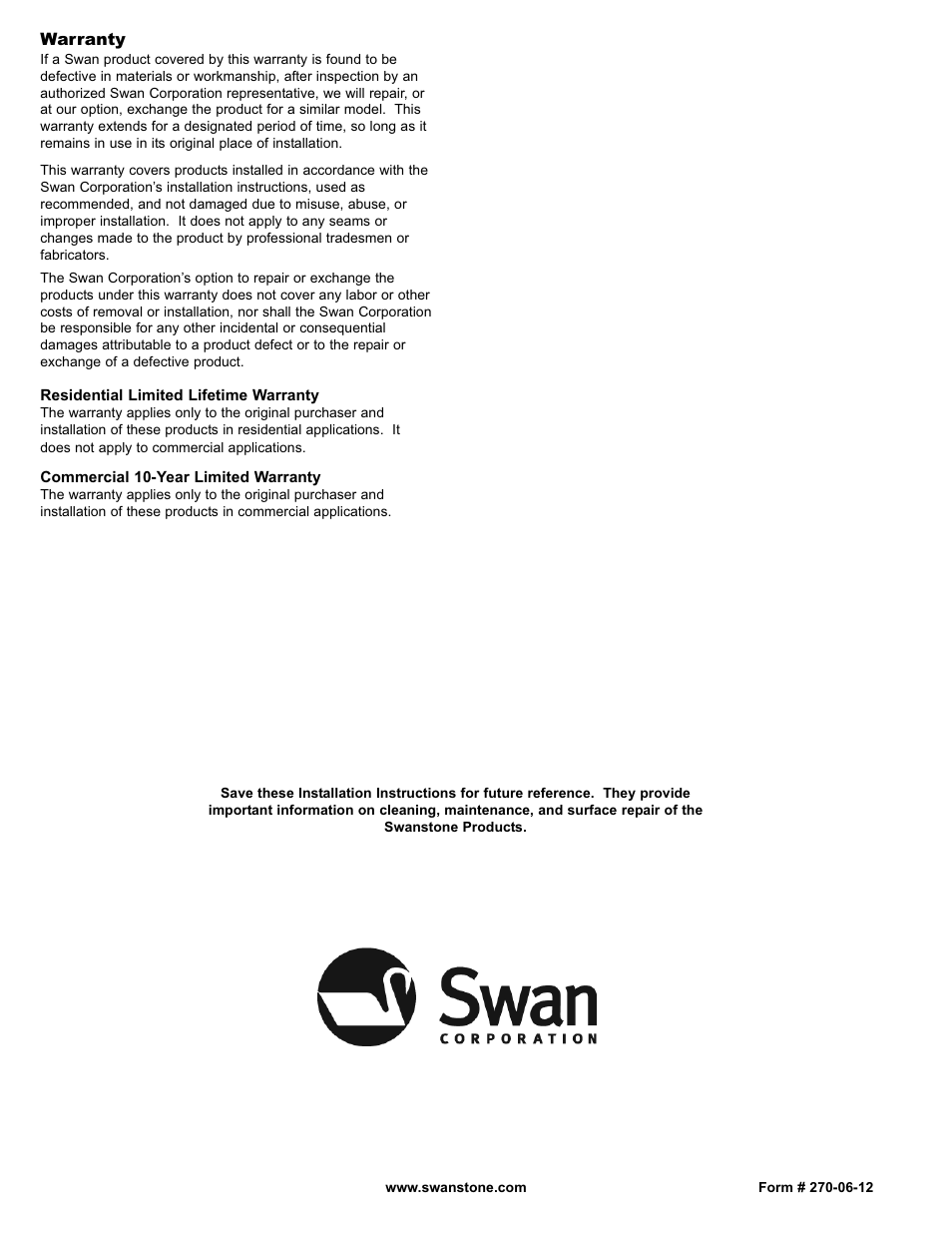 Swanstone KSTB-4422 - Installation User Manual | Page 8 / 8