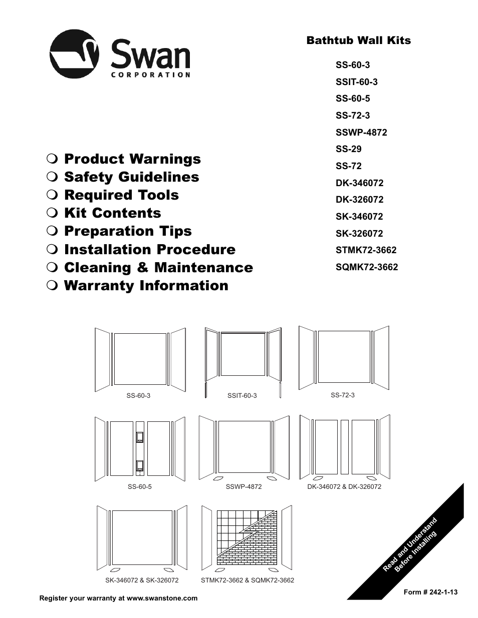 Swanstone STMK72-3662 - Installation User Manual | 20 pages