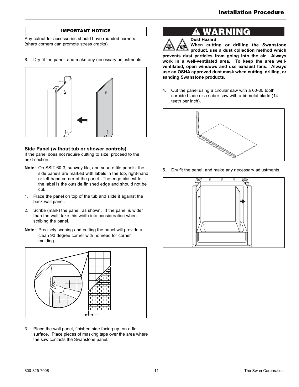 Warning | Swanstone STMK72-3662 - Installation User Manual | Page 11 / 20