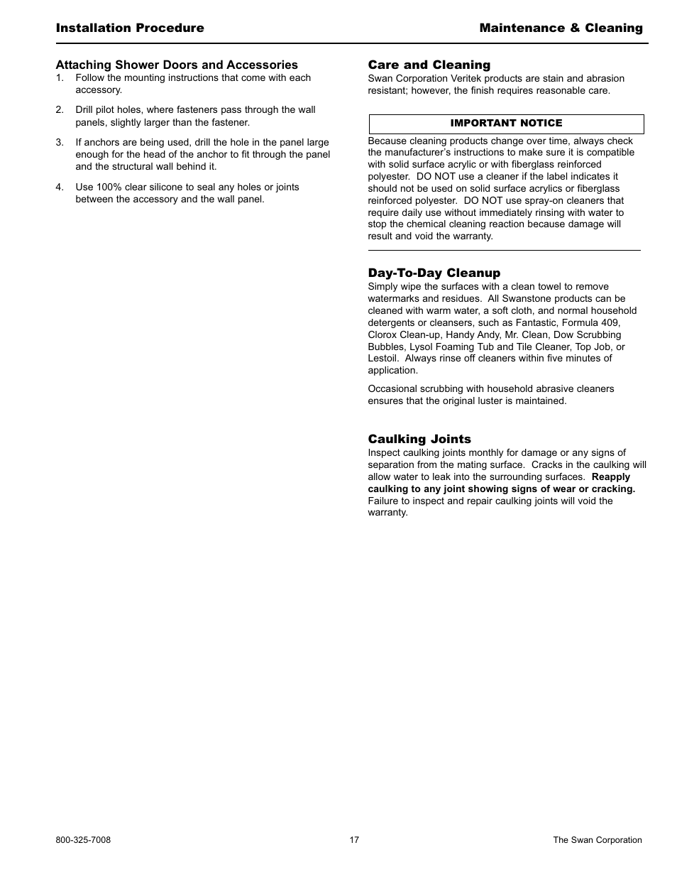 Swanstone STMK72-3662 - Installation User Manual | Page 17 / 20