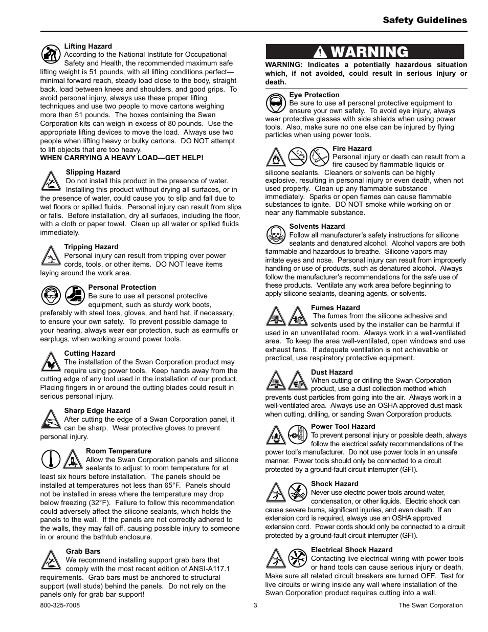 Warning | Swanstone STMK72-3662 - Installation User Manual | Page 3 / 20