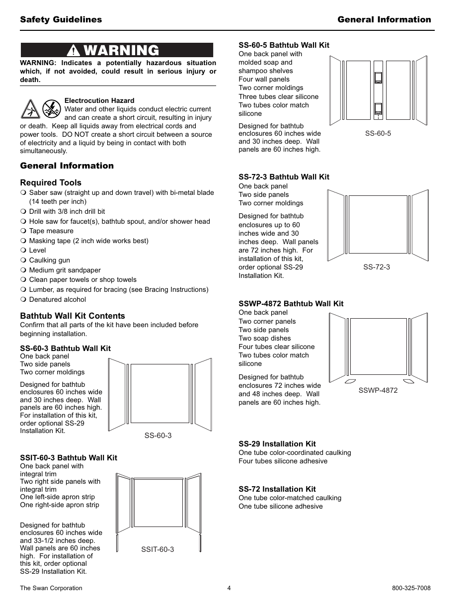 Warning | Swanstone STMK72-3662 - Installation User Manual | Page 4 / 20