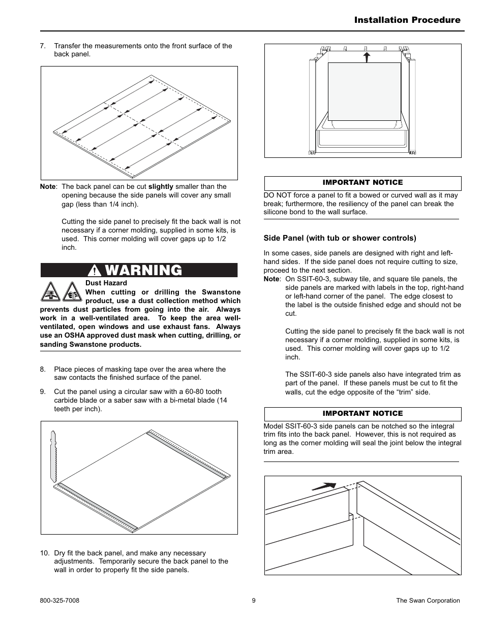 Warning | Swanstone STMK72-3662 - Installation User Manual | Page 9 / 20