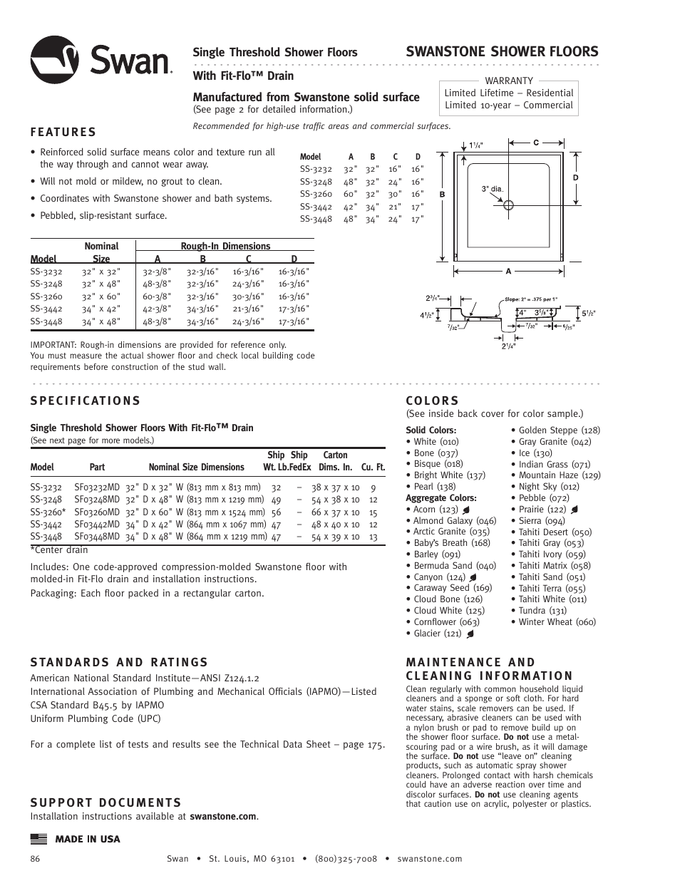 Swanstone SS-3448 - Specification User Manual | 1 page