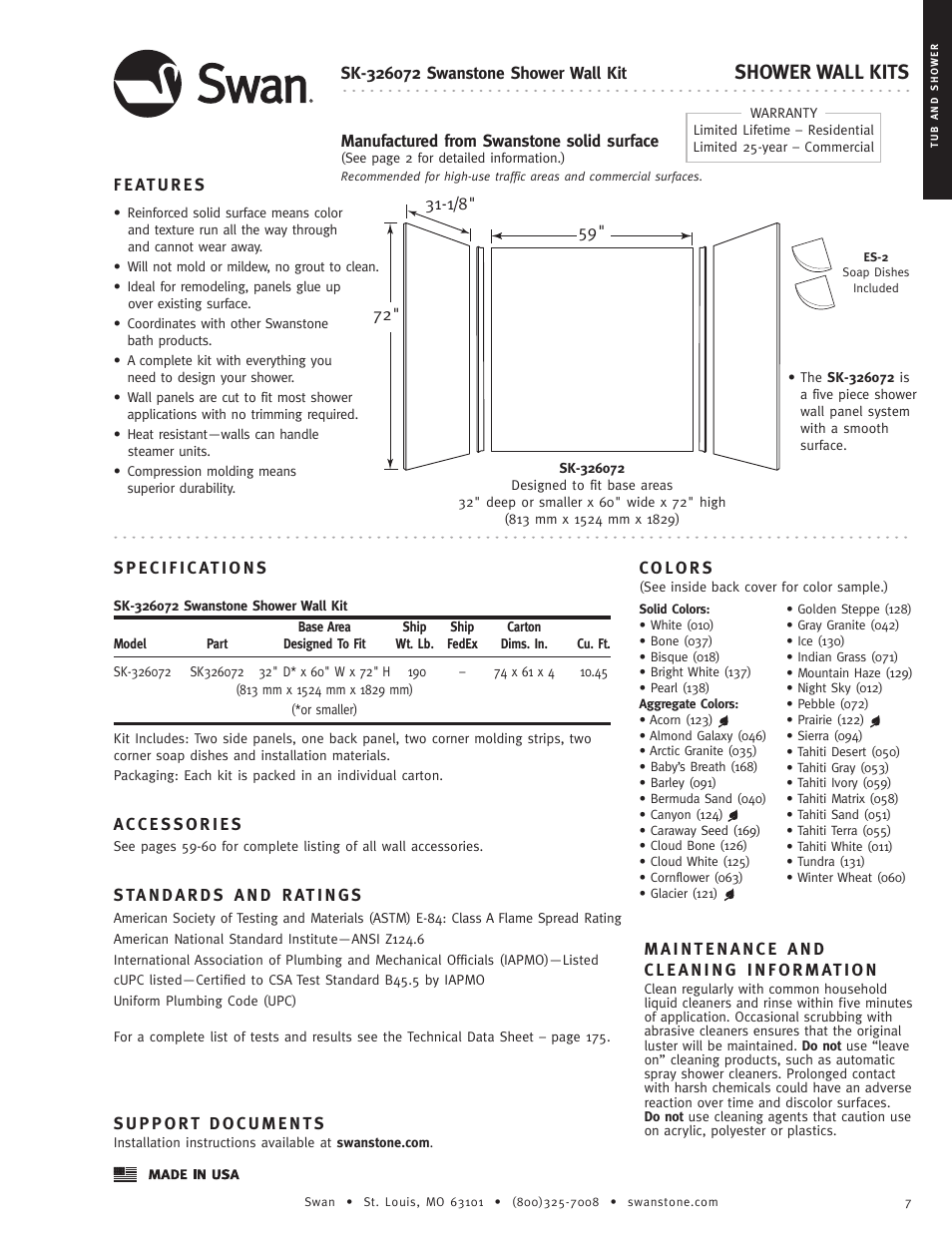 Swanstone SK-326072 - Specification User Manual | 1 page