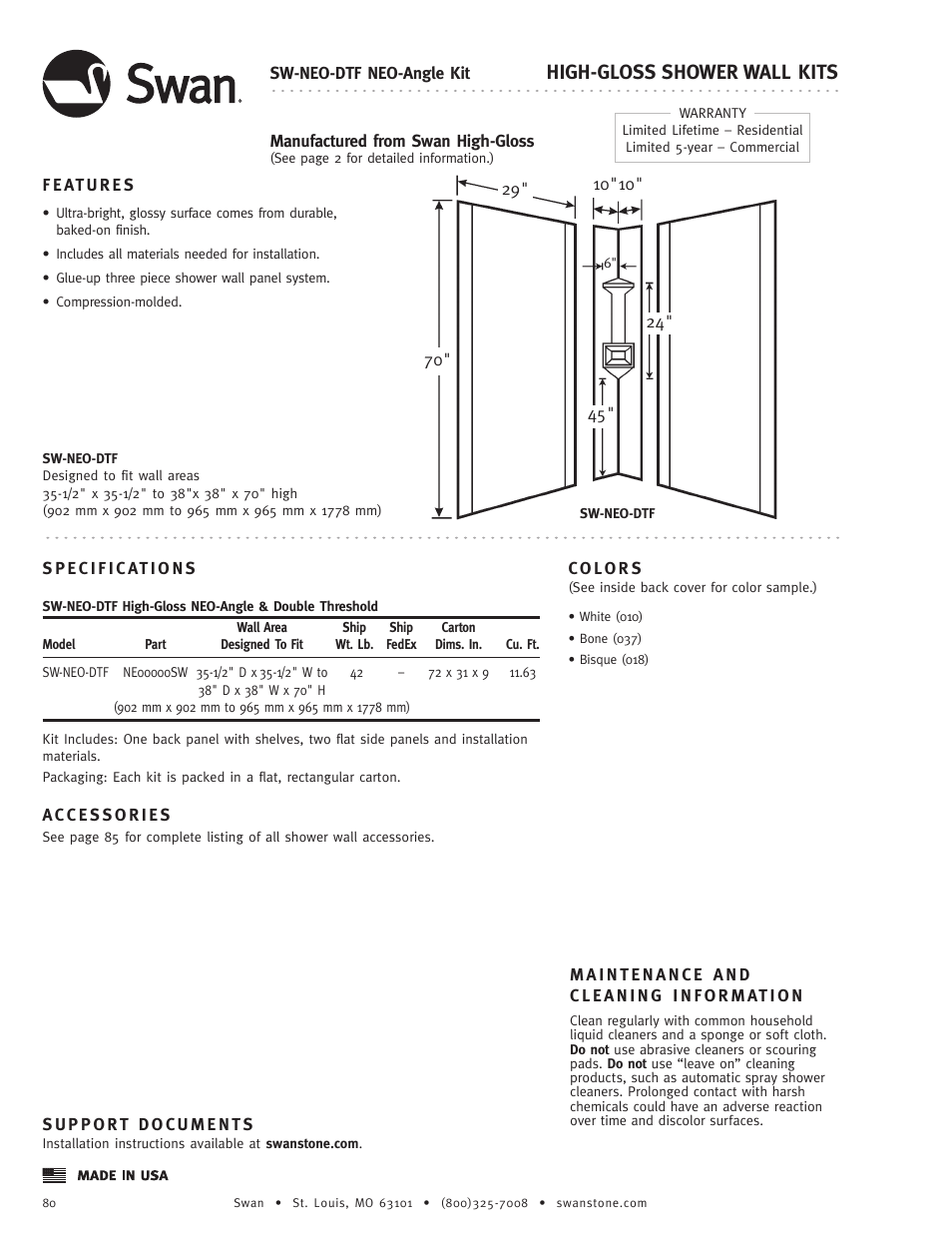 Swanstone SW-NEO-DTF - Specification User Manual | 1 page