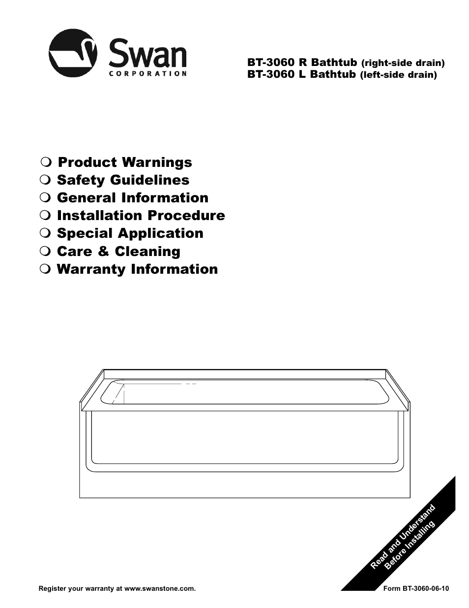 Swanstone BT-3060L_R - Installation User Manual | 16 pages