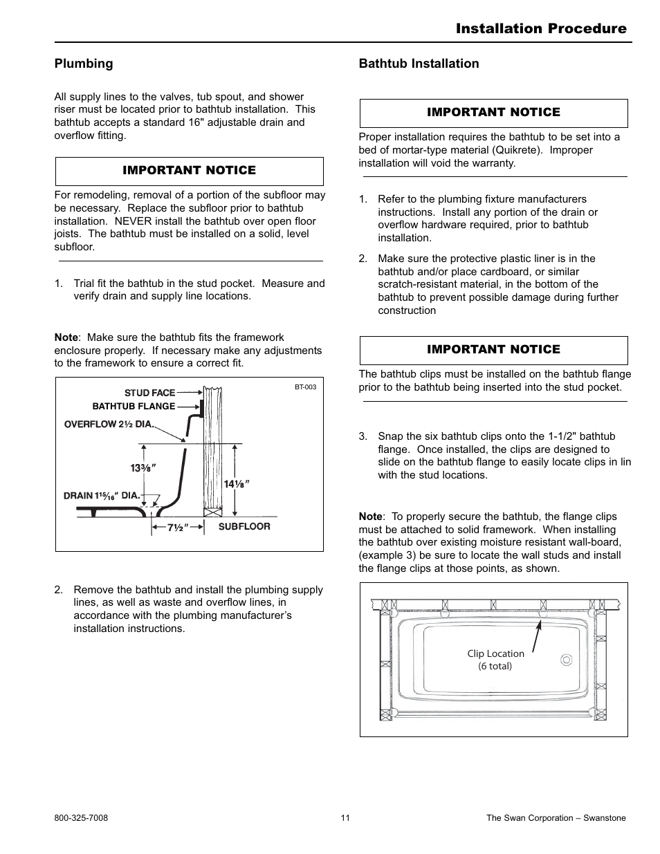 Installation procedure | Swanstone BT-3060L_R - Installation User Manual | Page 11 / 16