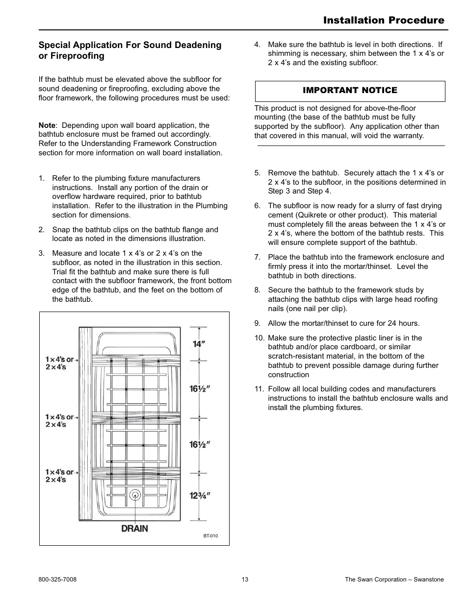 Installation procedure | Swanstone BT-3060L_R - Installation User Manual | Page 13 / 16