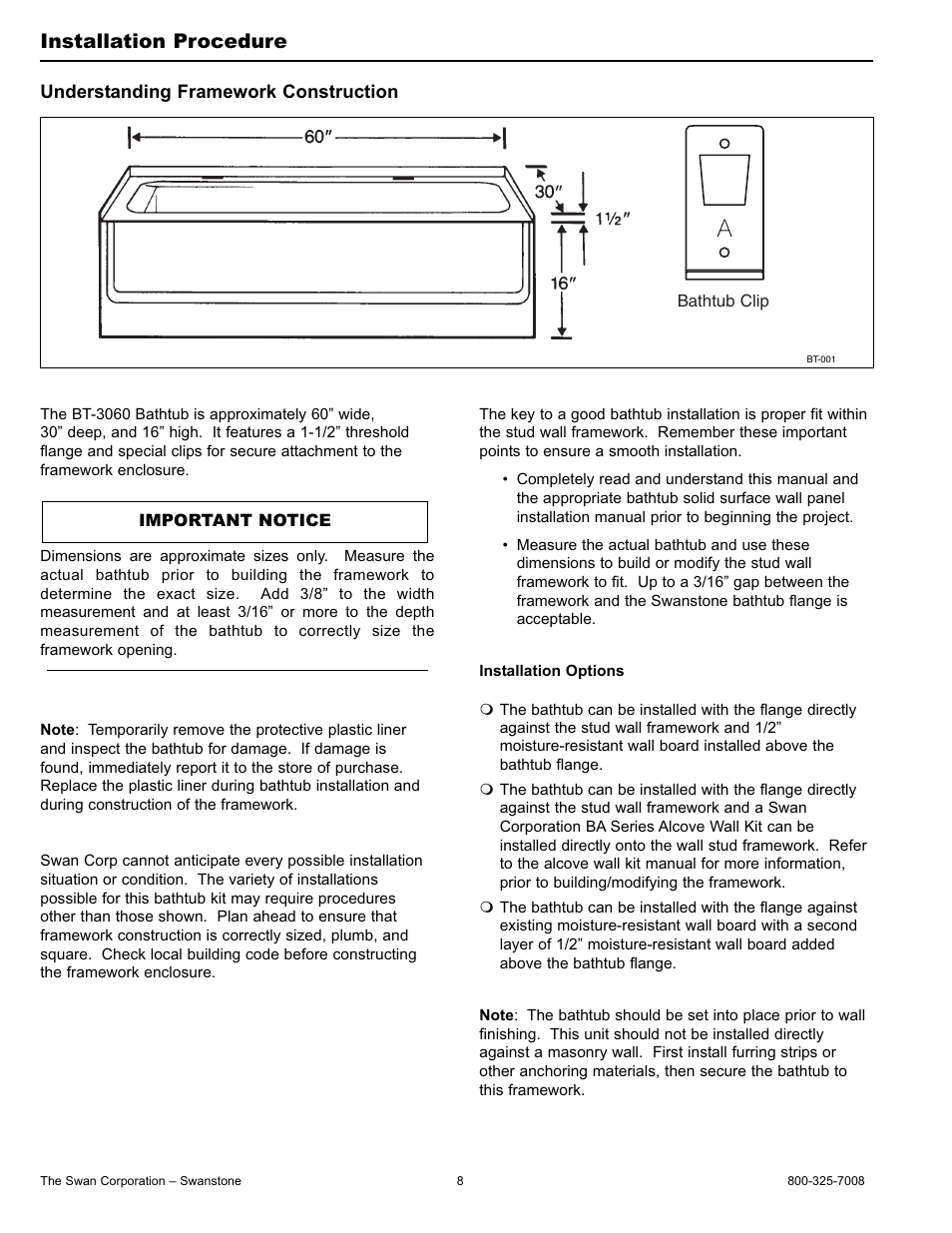 Installation procedure | Swanstone BT-3060L_R - Installation User Manual | Page 8 / 16