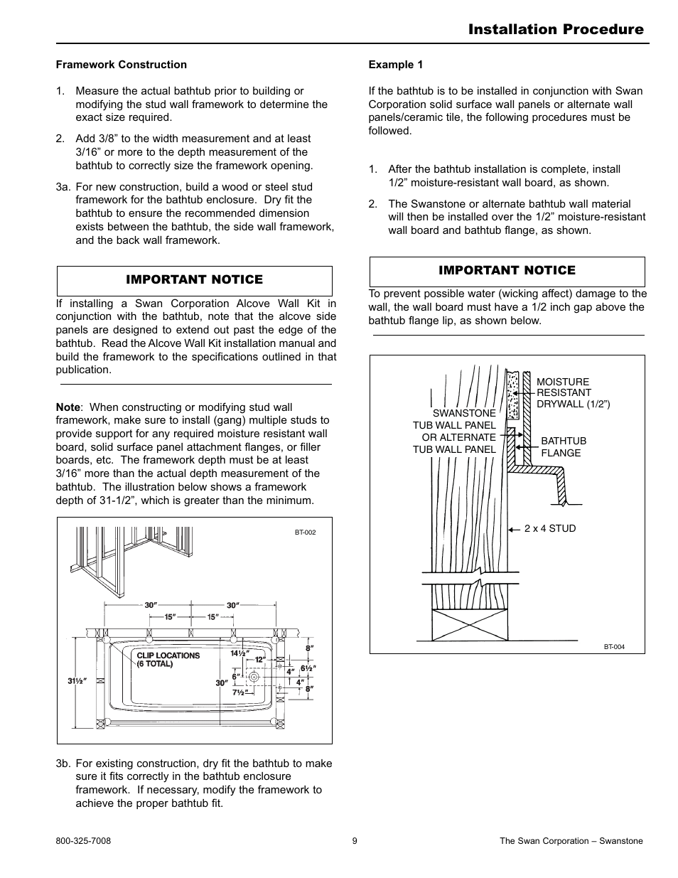 Installation procedure | Swanstone BT-3060L_R - Installation User Manual | Page 9 / 16