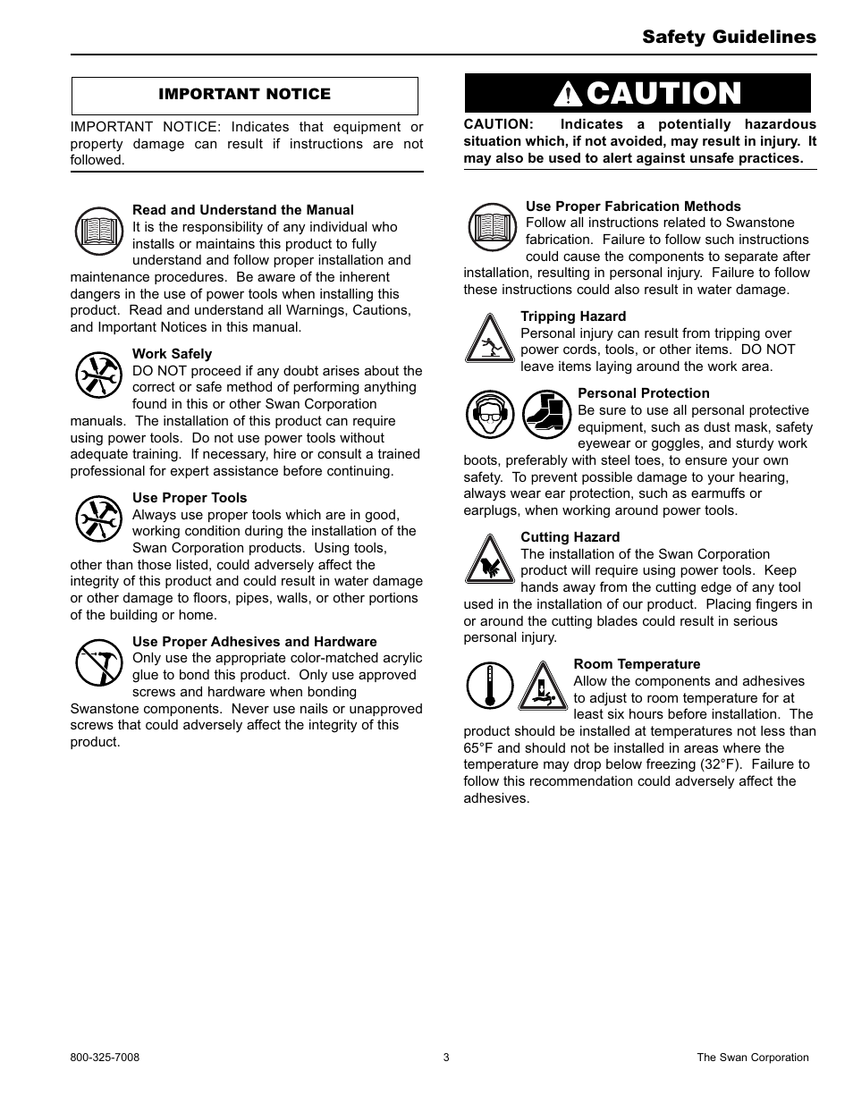 Caution, Safety guidelines | Swanstone ULAD-1913 - Installation User Manual | Page 3 / 16