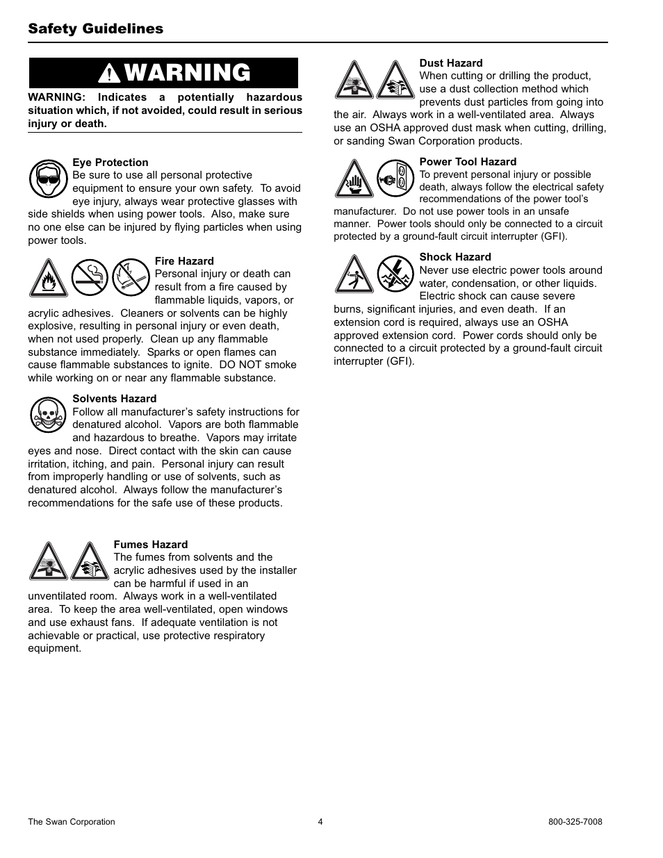 Warning, Safety guidelines | Swanstone ULAD-1913 - Installation User Manual | Page 4 / 16