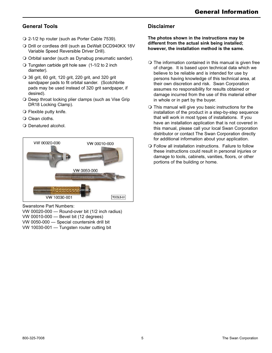 General information | Swanstone ULAD-1913 - Installation User Manual | Page 5 / 16