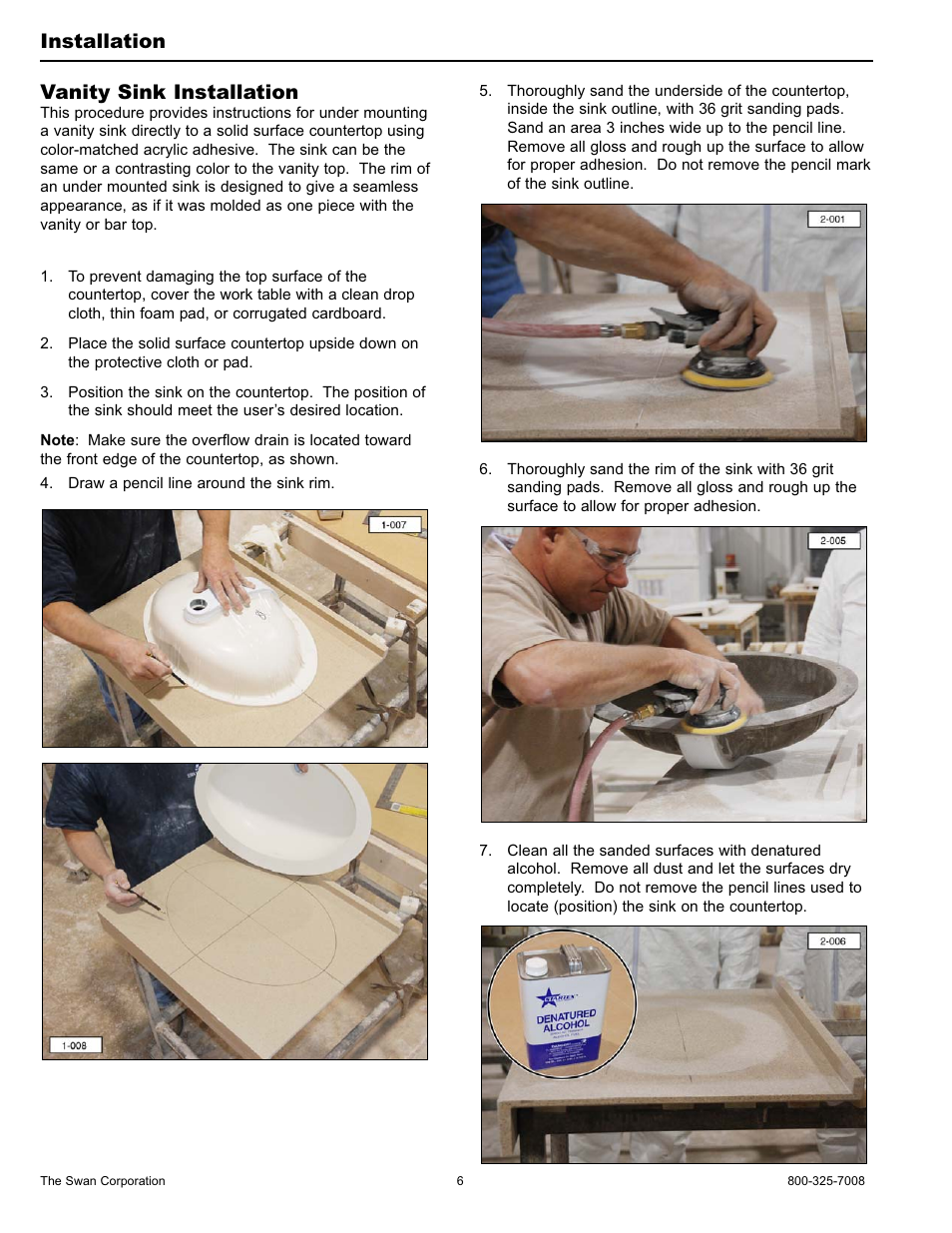Vanity sink installation, Installation | Swanstone ULAD-1913 - Installation User Manual | Page 6 / 16