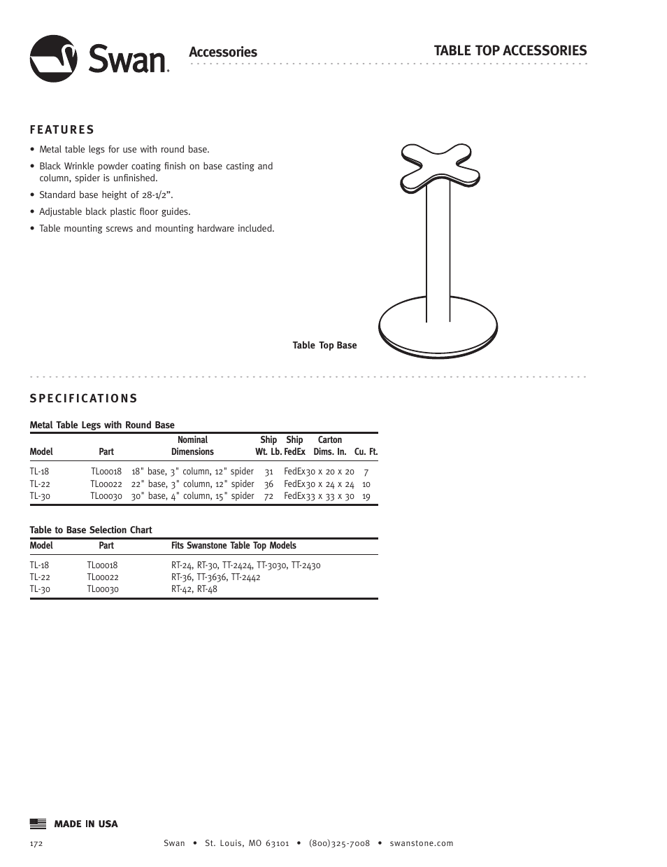 Swanstone TL-30 - Specification User Manual | 1 page