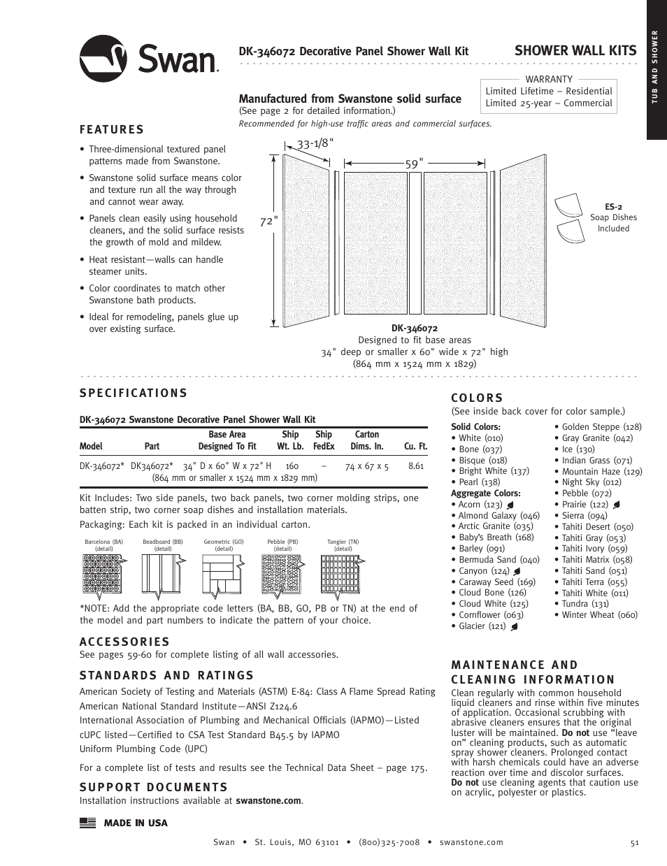 Swanstone DK-346072 - Specification User Manual | 1 page