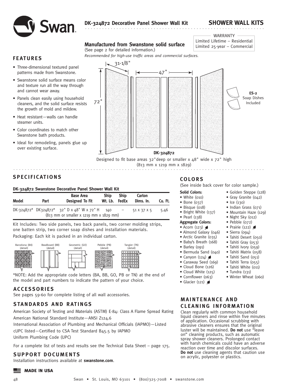 Swanstone DK-324872 - Specification User Manual | 1 page