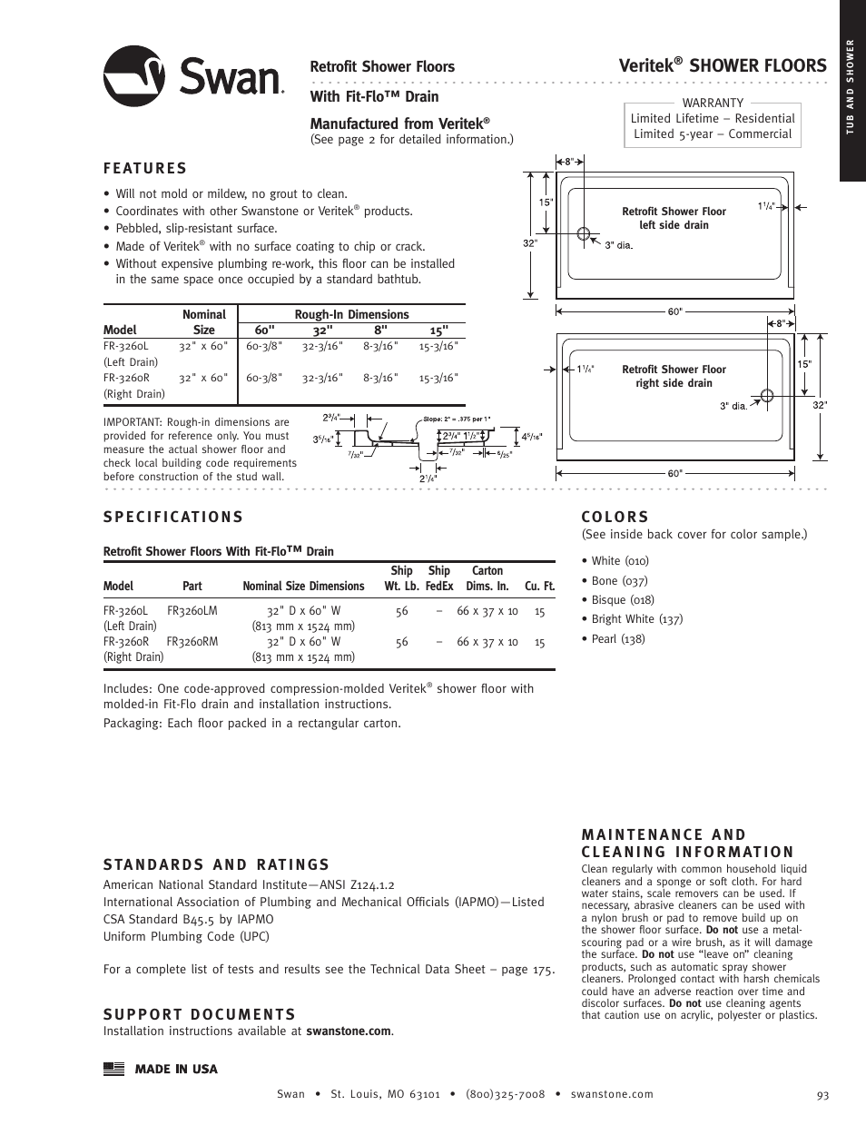 Swanstone FR-3260L_R - Specification User Manual | 1 page