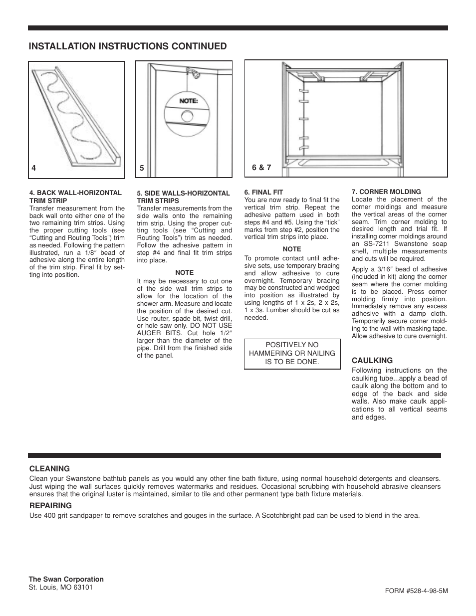 Installation instructions continued | Swanstone TK-6072 - Installation User Manual | Page 2 / 2