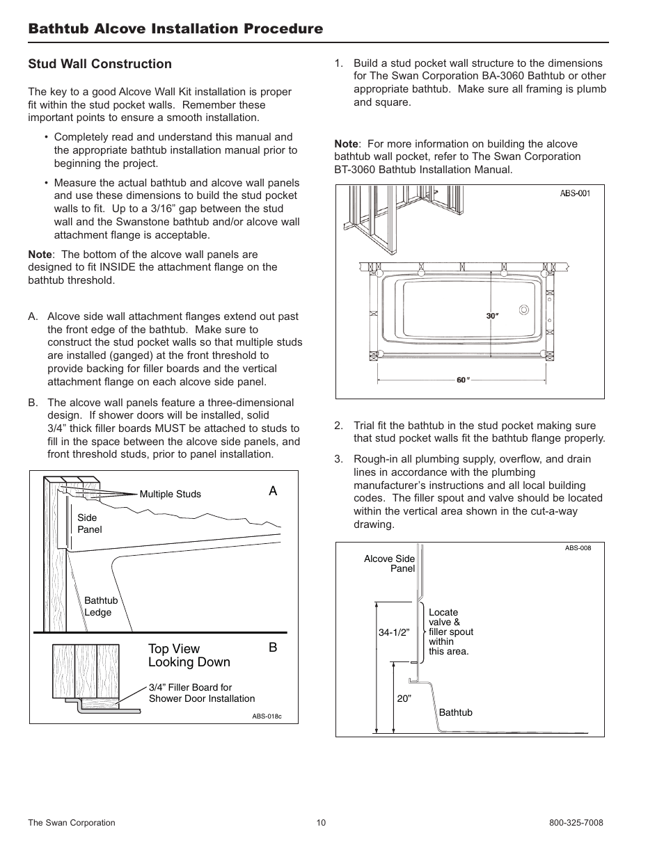 Bathtub alcove installation procedure | Swanstone SA-38 NEO - Installation User Manual | Page 10 / 28