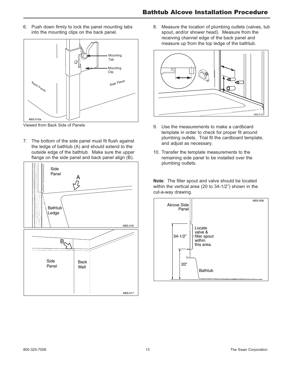Bathtub alcove installation procedure | Swanstone SA-38 NEO - Installation User Manual | Page 13 / 28