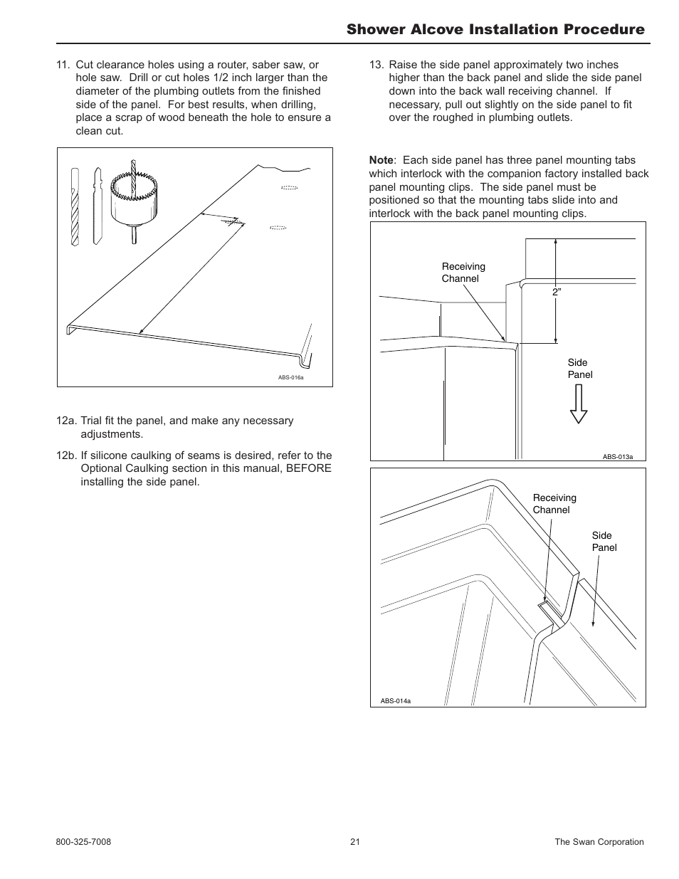 Shower alcove installation procedure | Swanstone SA-38 NEO - Installation User Manual | Page 21 / 28
