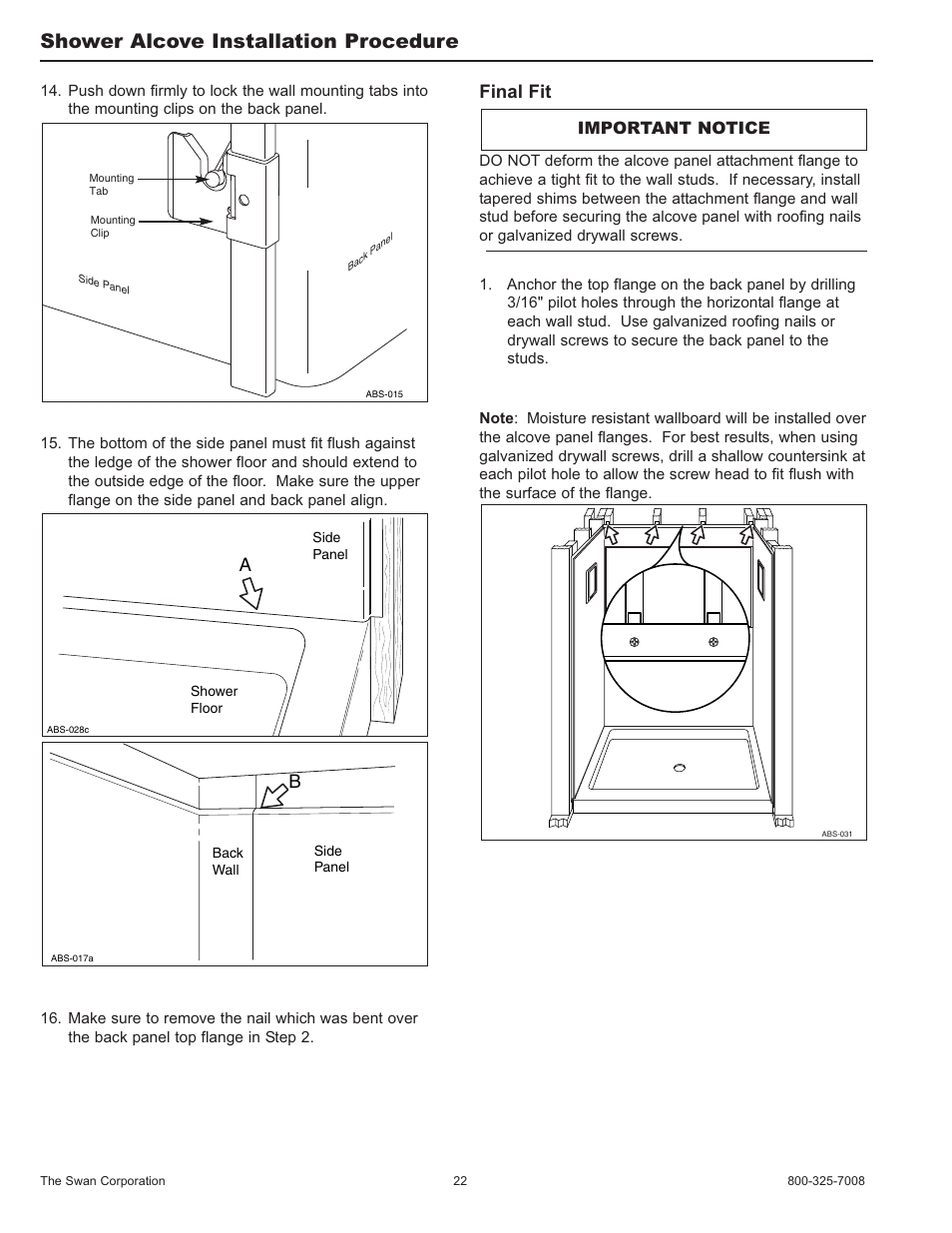 Shower alcove installation procedure, Final fit | Swanstone SA-38 NEO - Installation User Manual | Page 22 / 28