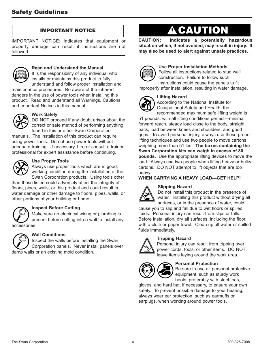 Caution, Safety guidelines | Swanstone SA-38 NEO - Installation User Manual | Page 4 / 28