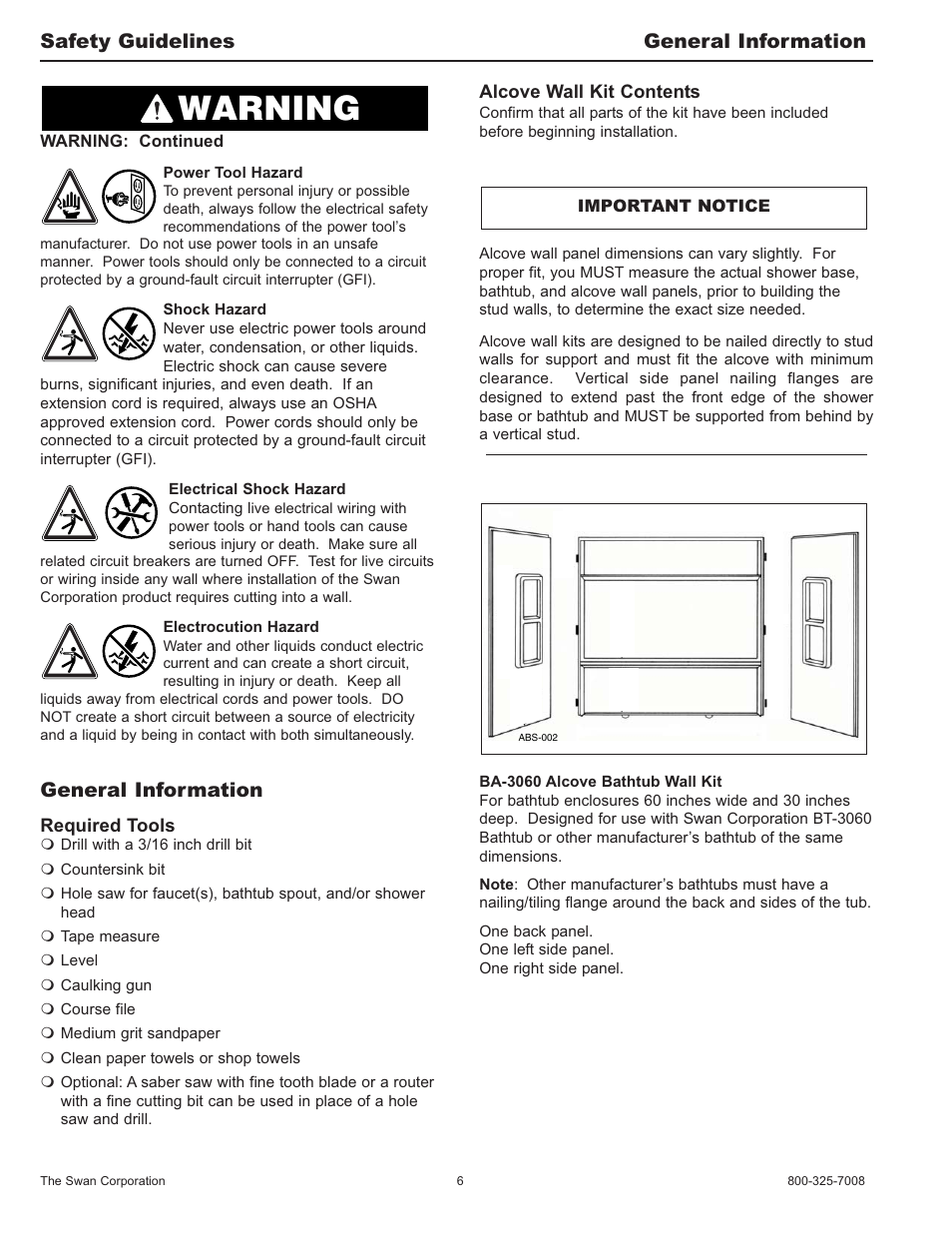 Warning, General information, Safety guidelines general information | Swanstone SA-38 NEO - Installation User Manual | Page 6 / 28