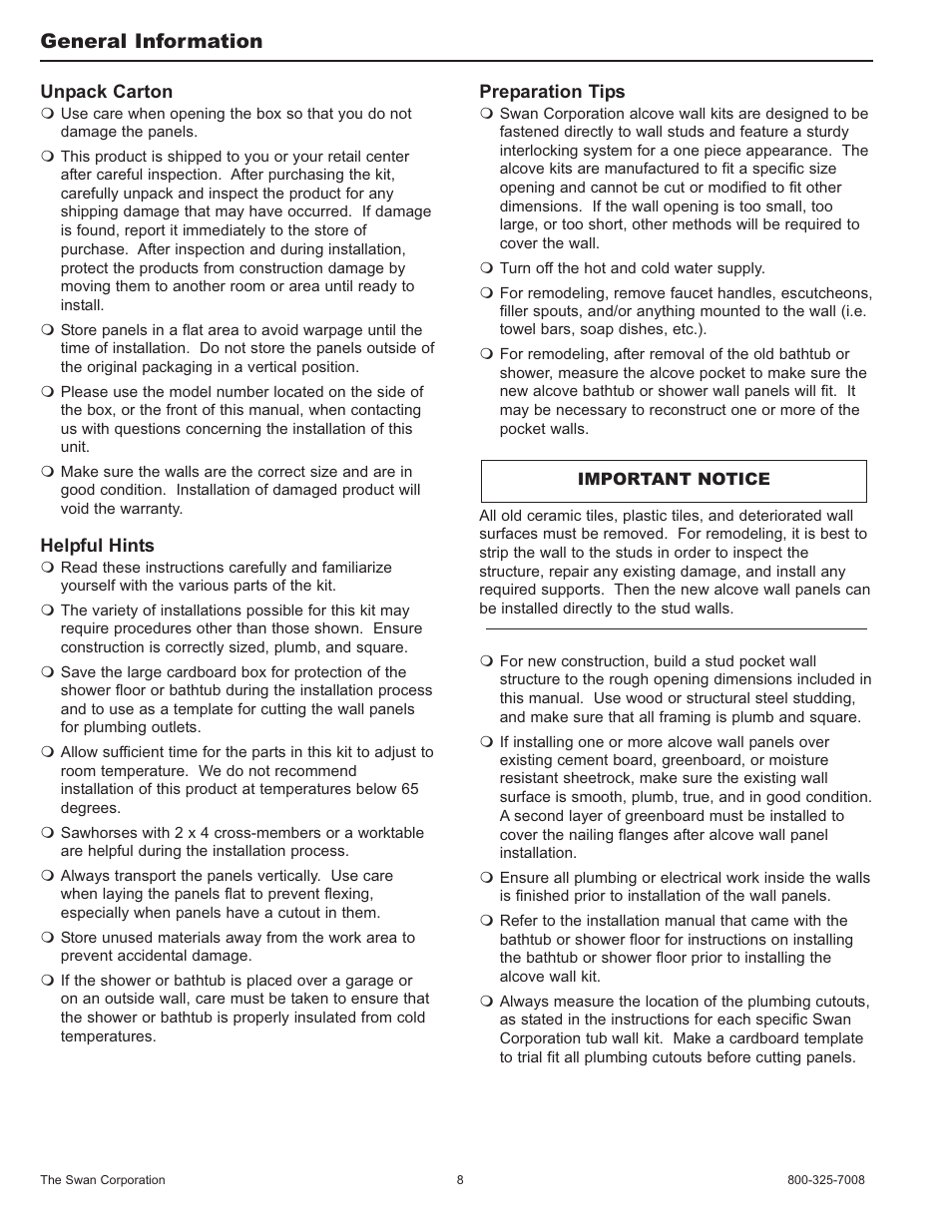 General information | Swanstone SA-38 NEO - Installation User Manual | Page 8 / 28