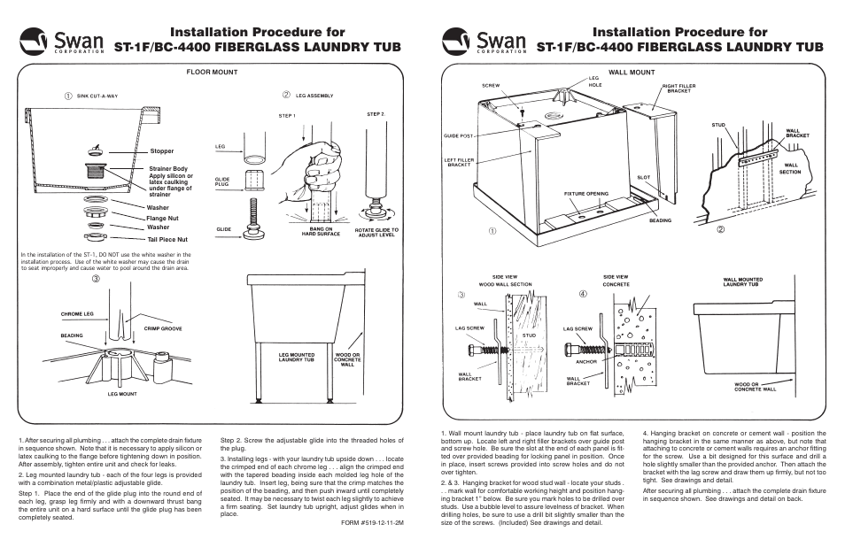 Swanstone ST-1W - Installation User Manual | 1 page