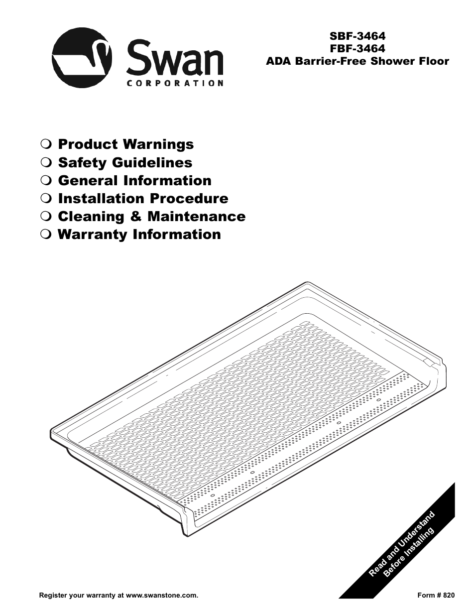 Swanstone SBF-3464 - Installation User Manual | 20 pages