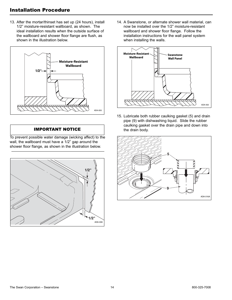 Installation procedure, Important notice | Swanstone SBF-3464 - Installation User Manual | Page 14 / 20