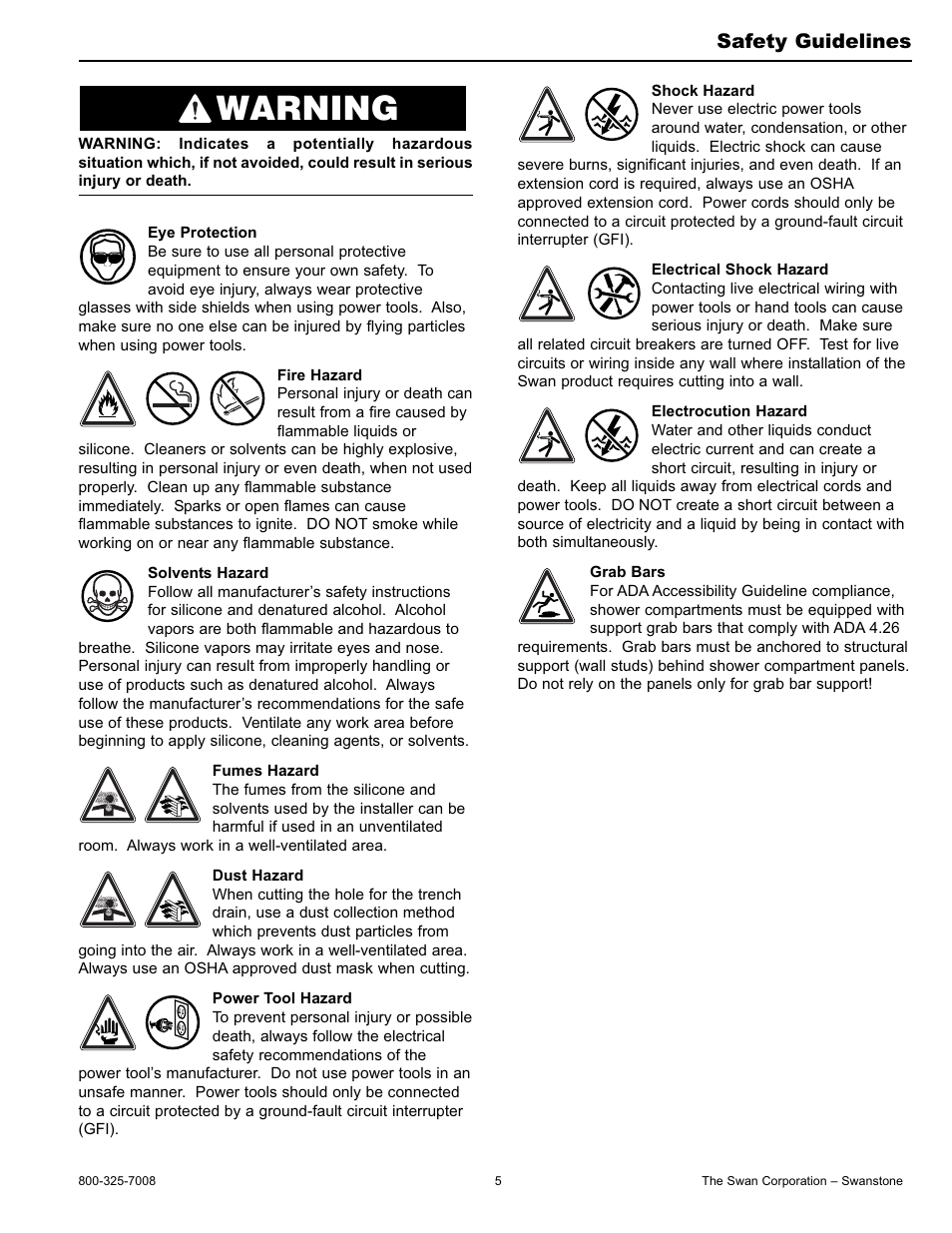 Warning, Safety guidelines | Swanstone SBF-3464 - Installation User Manual | Page 5 / 20