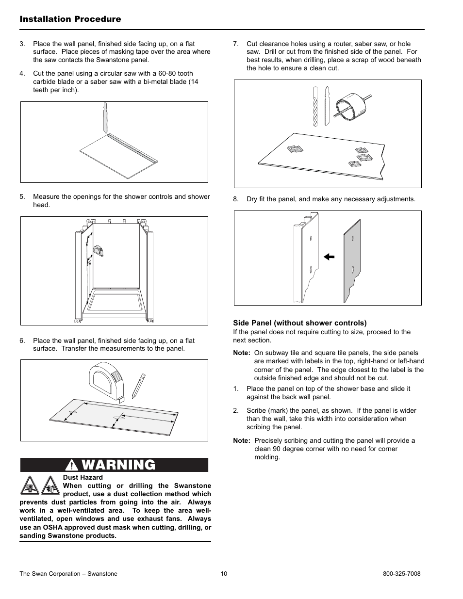 Warning | Swanstone STMK96-(xxxx) - Installation User Manual | Page 10 / 20