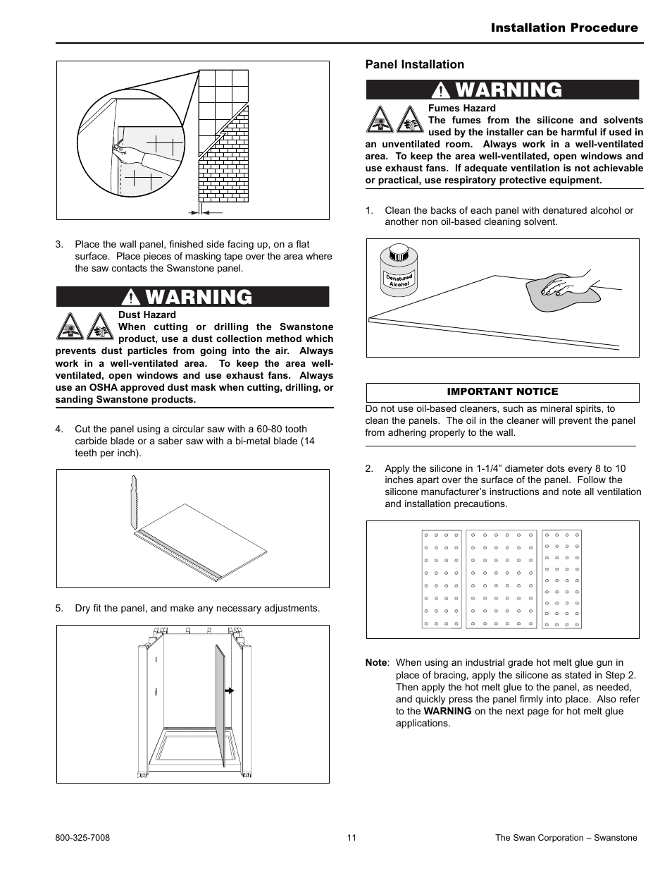 Warning | Swanstone STMK96-(xxxx) - Installation User Manual | Page 11 / 20