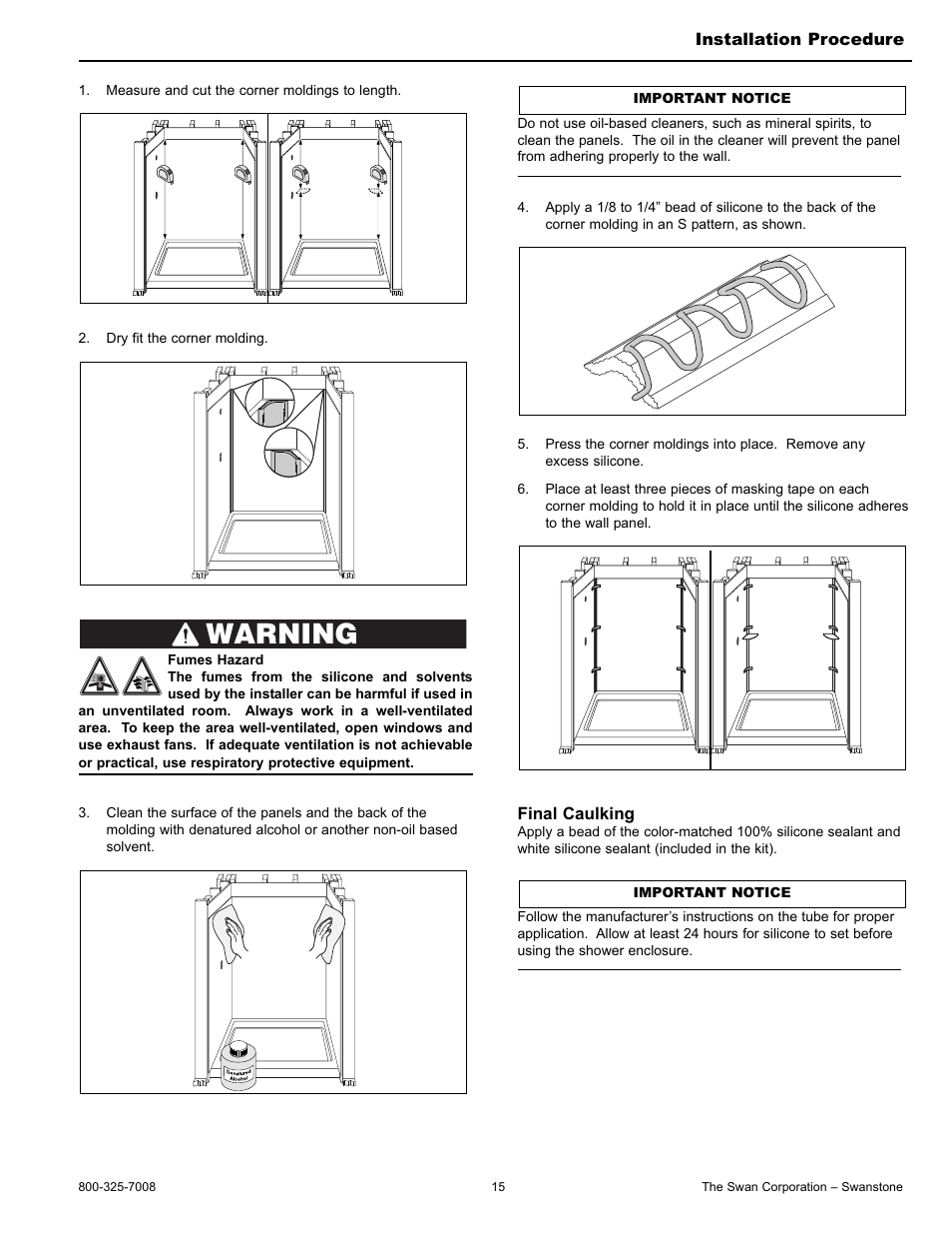 Warning | Swanstone STMK96-(xxxx) - Installation User Manual | Page 15 / 20