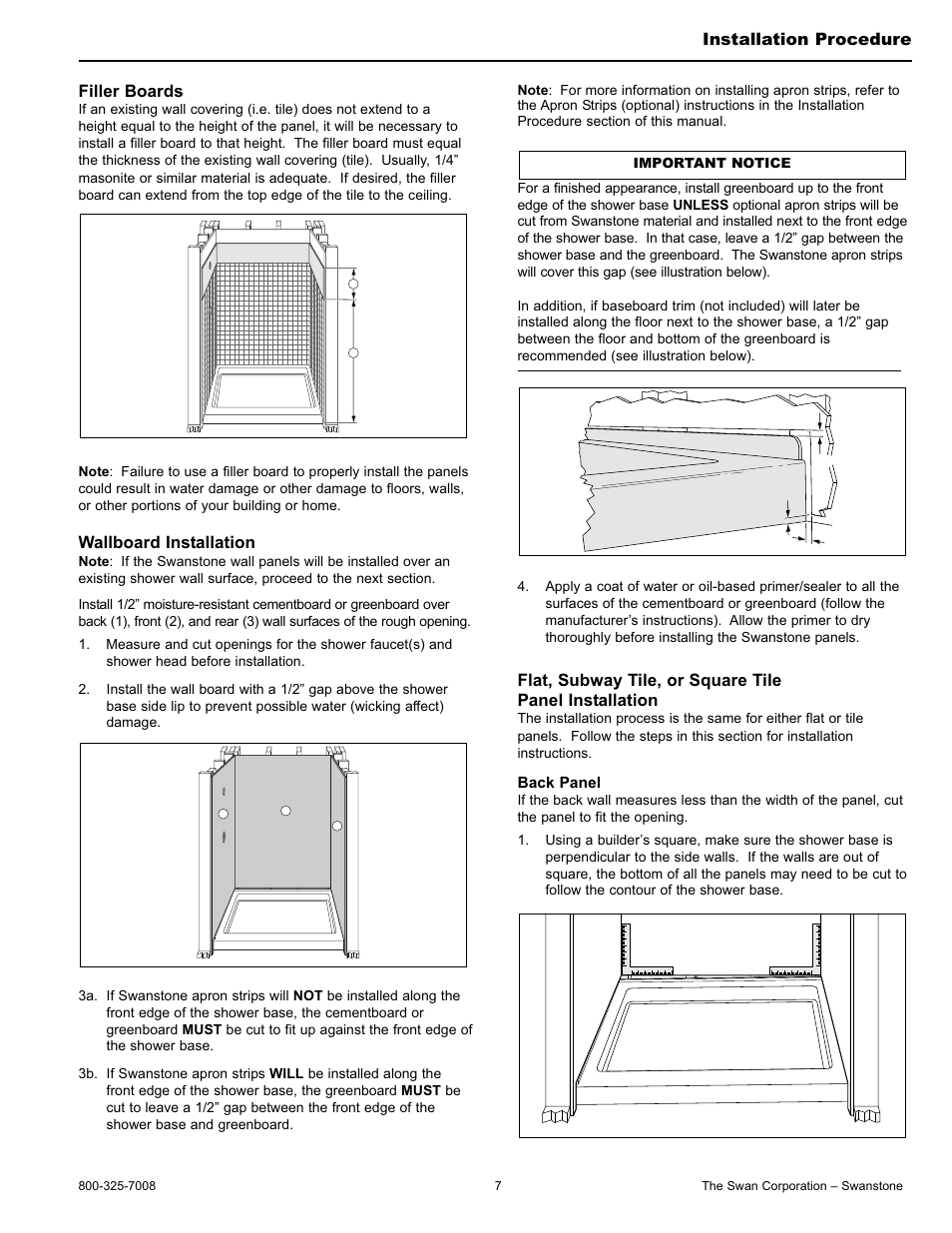 Filler boards, Wallboard installation, Installation procedure | Swanstone STMK96-(xxxx) - Installation User Manual | Page 7 / 20