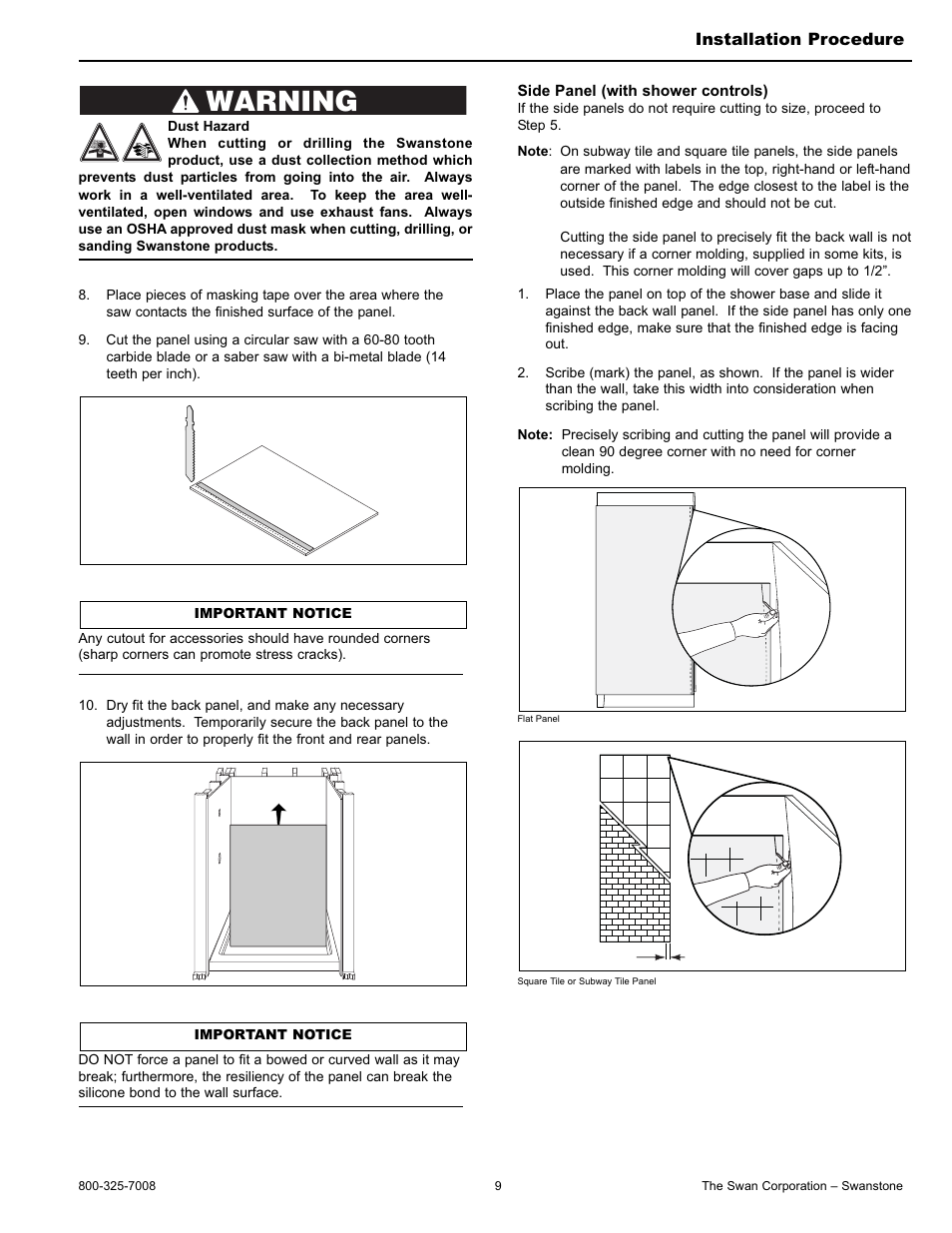 Warning | Swanstone STMK96-(xxxx) - Installation User Manual | Page 9 / 20