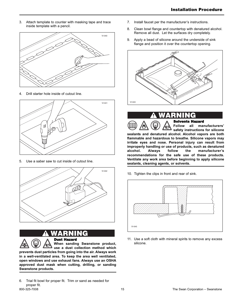 Warning | Swanstone WB-2218 - Installation User Manual | Page 15 / 20