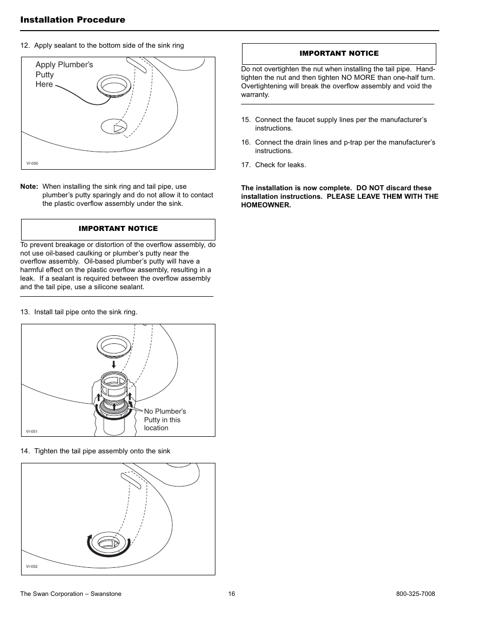Installation procedure | Swanstone WB-2218 - Installation User Manual | Page 16 / 20