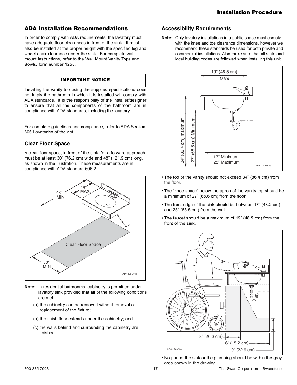 Swanstone WB-2218 - Installation User Manual | Page 17 / 20