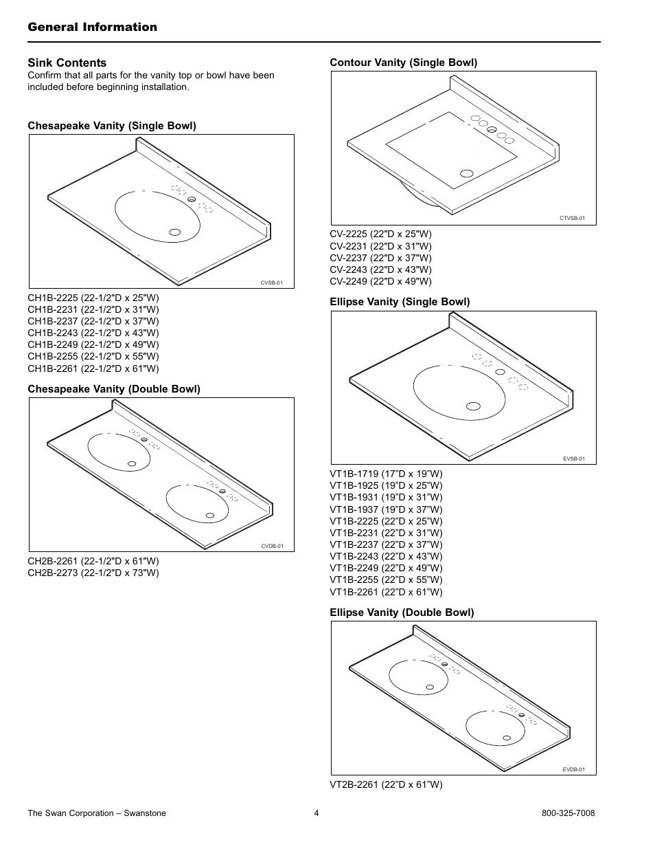 Sink contents, General information | Swanstone WB-2218 - Installation User Manual | Page 4 / 20