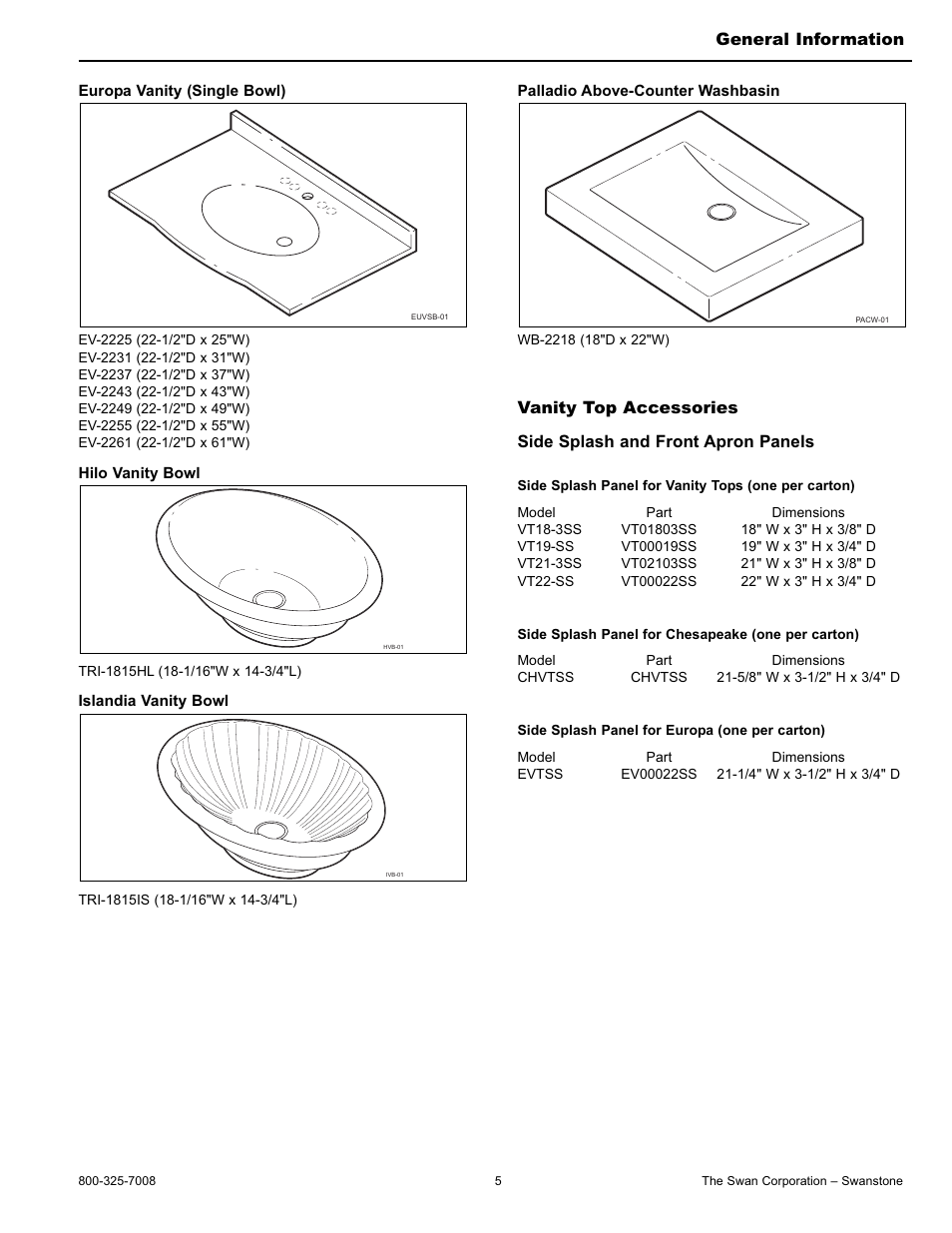 General information | Swanstone WB-2218 - Installation User Manual | Page 5 / 20