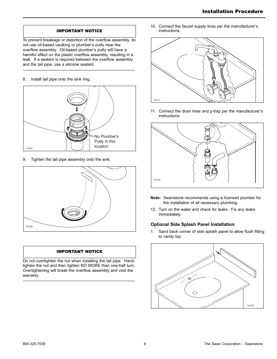 Installation procedure | Swanstone WB-2218 - Installation User Manual | Page 9 / 20