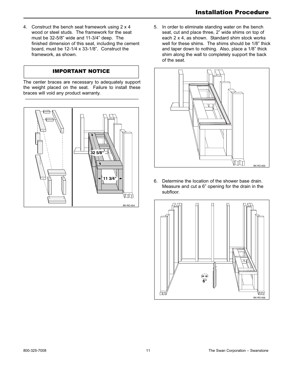 Installation procedure, Important notice | Swanstone BK-326072 - Installation User Manual | Page 11 / 32