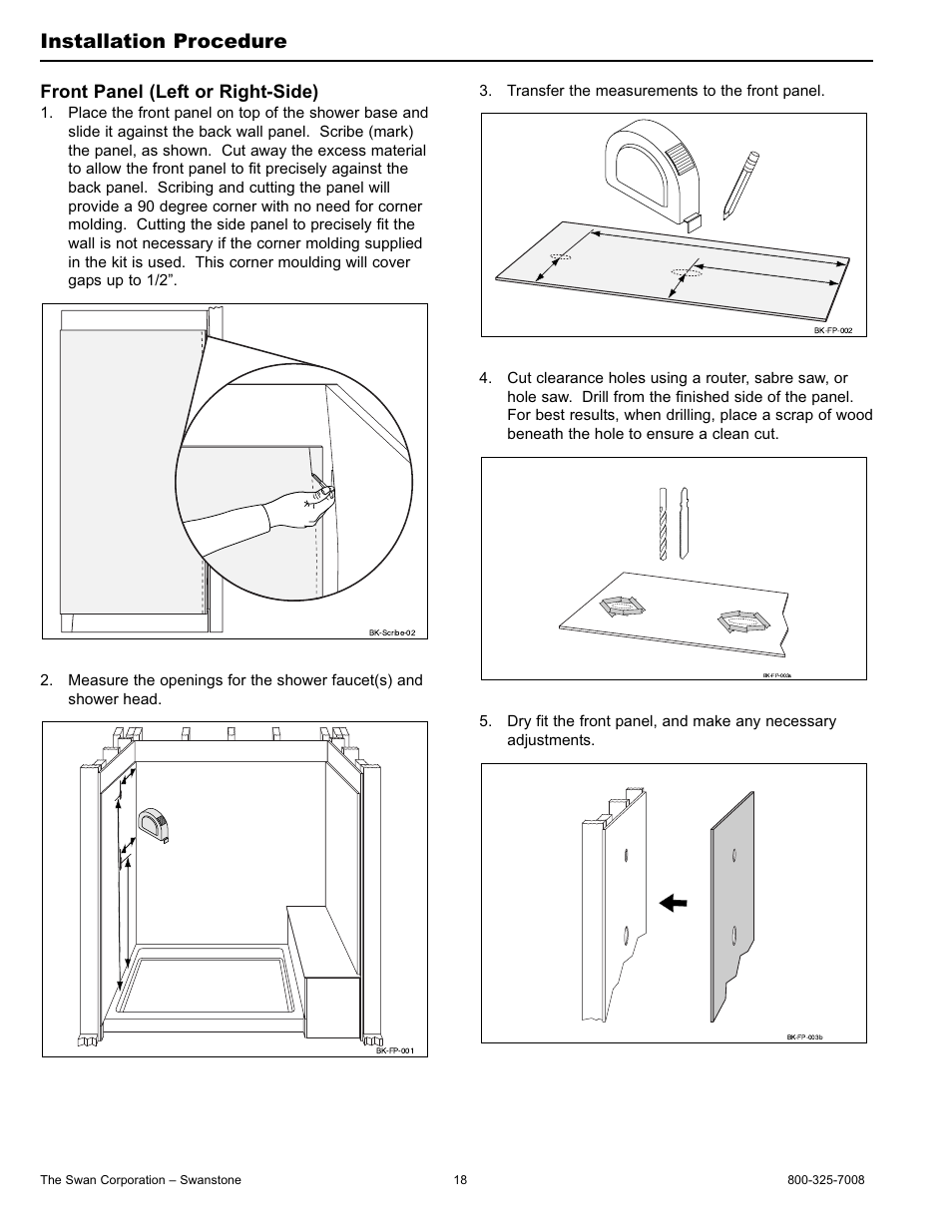 Installation procedure, Front panel (left or right-side) | Swanstone BK-326072 - Installation User Manual | Page 18 / 32